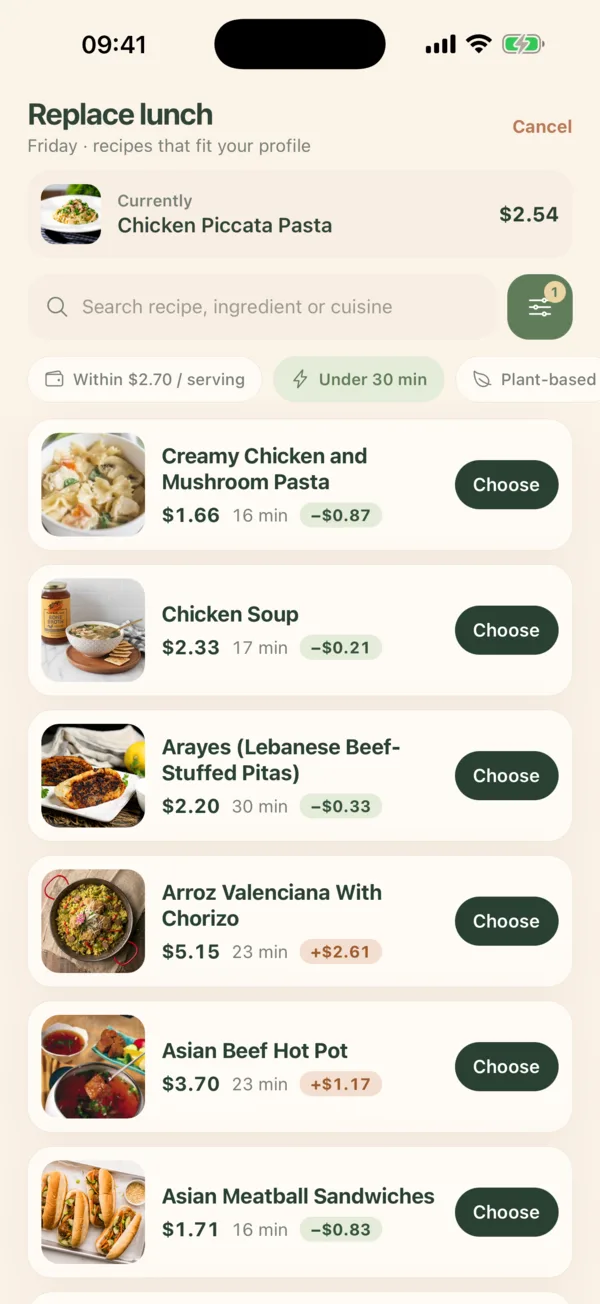 Swapping a meal in IKTI for a similar alternative